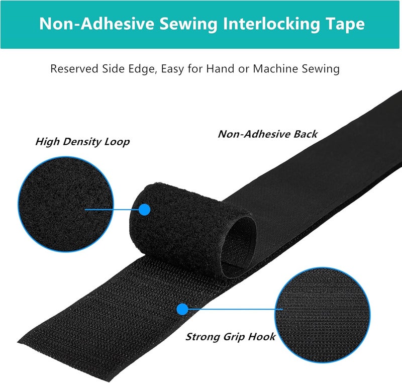 SICCOMA Sew on Hook and Loop Tape 2 Inch Wide,6.5 Feet Non-Adhesive Back Hook and Loop Strips Sewing Fastener Fabric Fastener Non Adhesive Interlocking Tape Black - Image 4